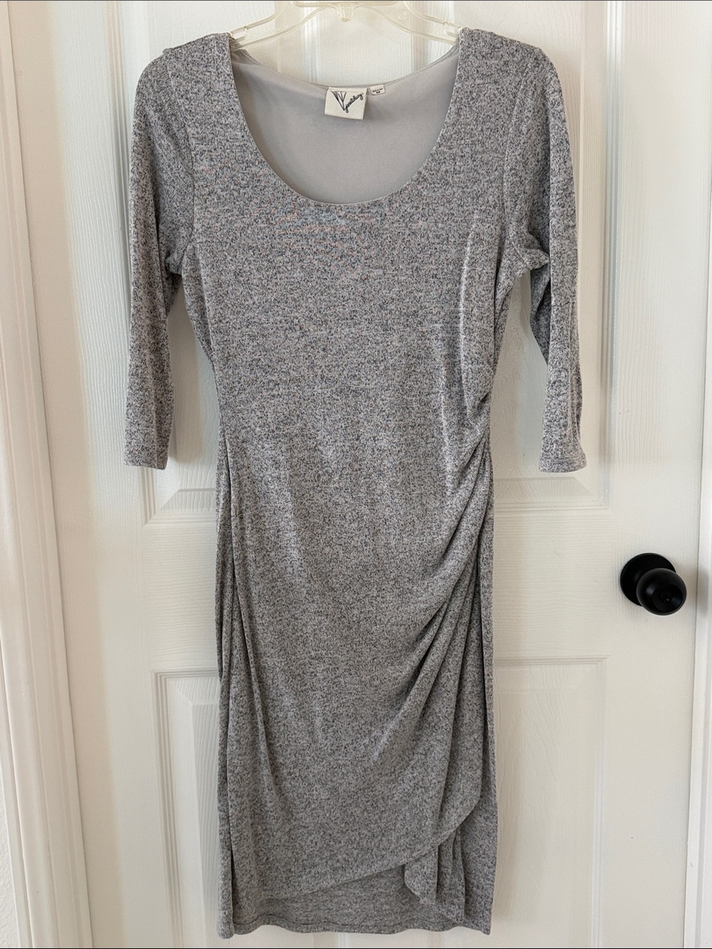 Heather Gray Scoop-Neck Midi Dress with Side Drape